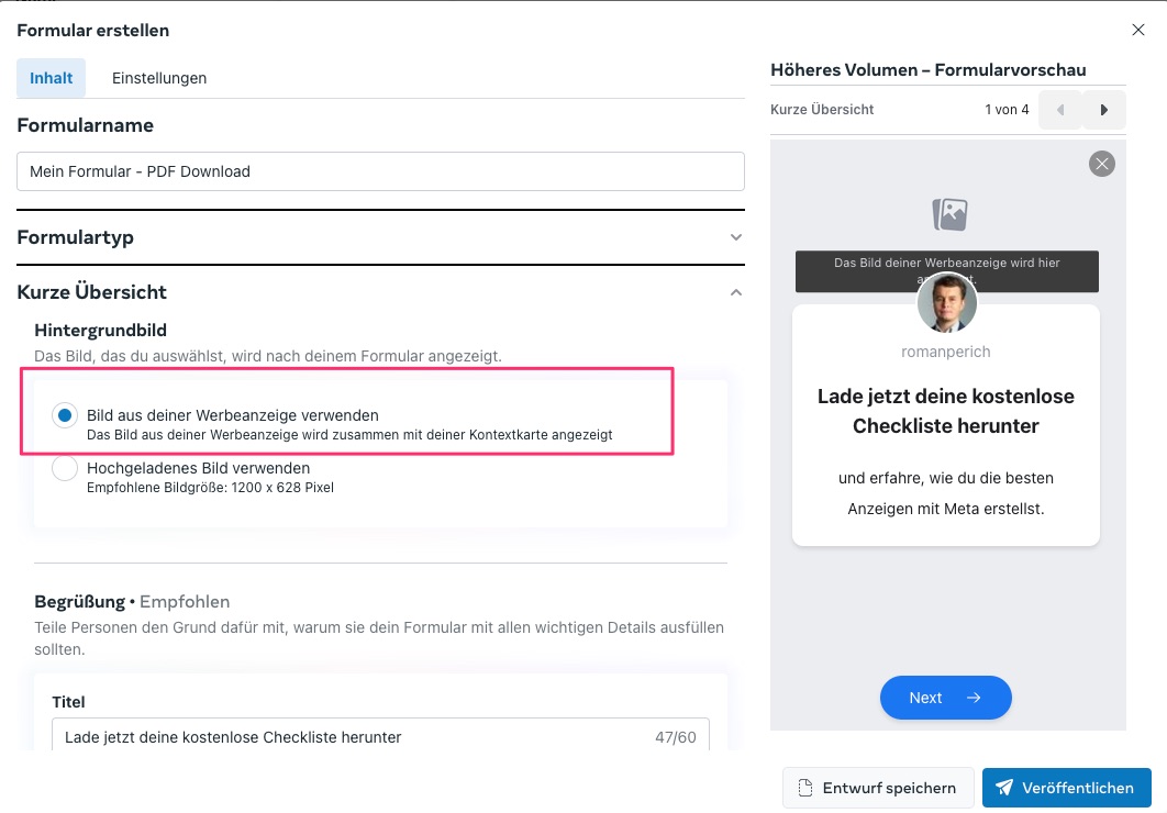 So erstellst du Lead Formular in Meta
