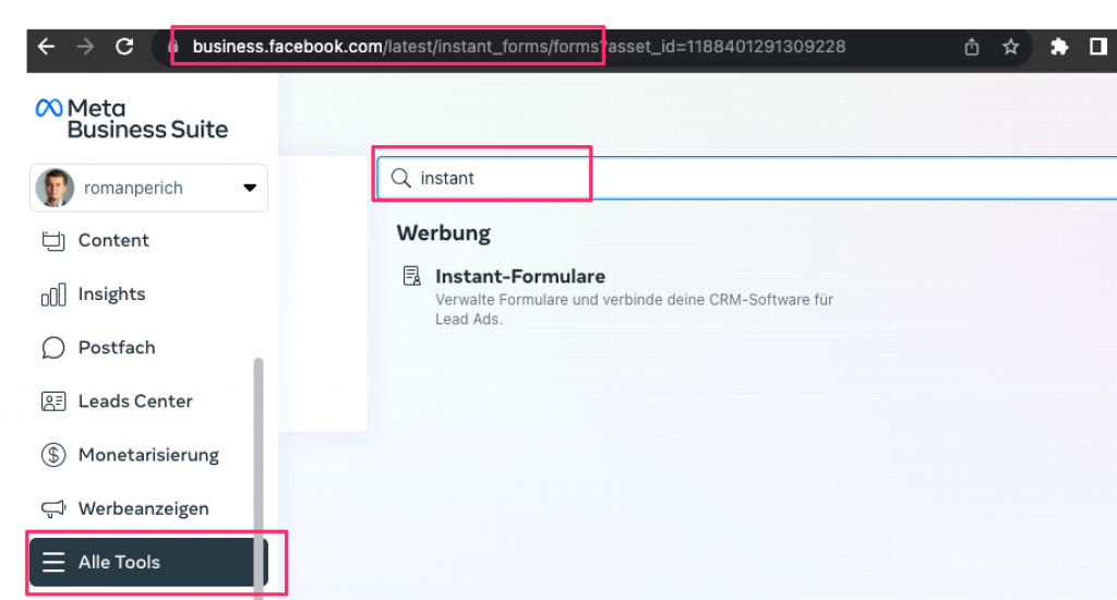 Meta-Instant-forms-menu